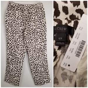 J. Crew Tall Easy Pant Linen in Leopard Paperbag Waist Cropped Straight H8703
